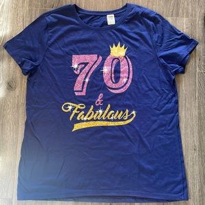 💜70 and Fabulous Super Cute Top size Large Navy Blue Tee Adorable Cute Casual